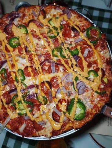 The Hot Papi bar pie from Emmett’s on Grove, with pepperoni, jalapeños and paprika ranch